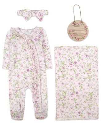 Baby Essentials - Baby Girls 4-Piece Floral Layette Set