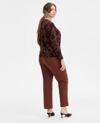 Inc International Concepts Plus Size Ara Animal Print Cardigan Mid Rise Pull On Straight Leg Pants Macys Exclusive In Brown