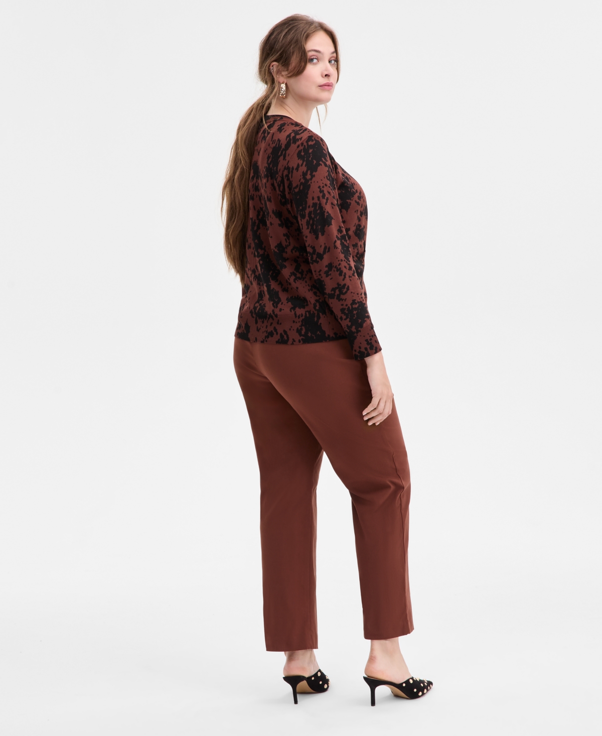 Inc International Concepts Plus Size Ara Animal-printed Cardigan, Macy's Exclusive In Brown