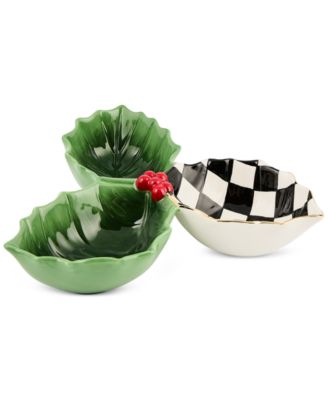 Holly Leaf Divided Ceramic Candy Dish