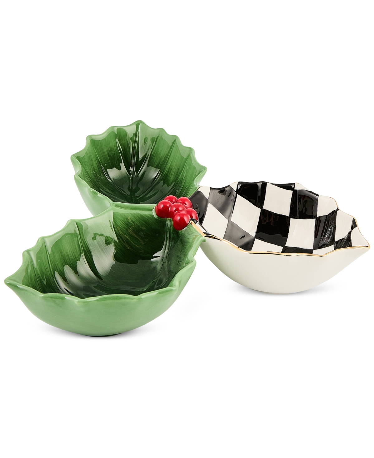 MacKenzie-Childs Holly Leaf Divided Ceramic Candy Dish
