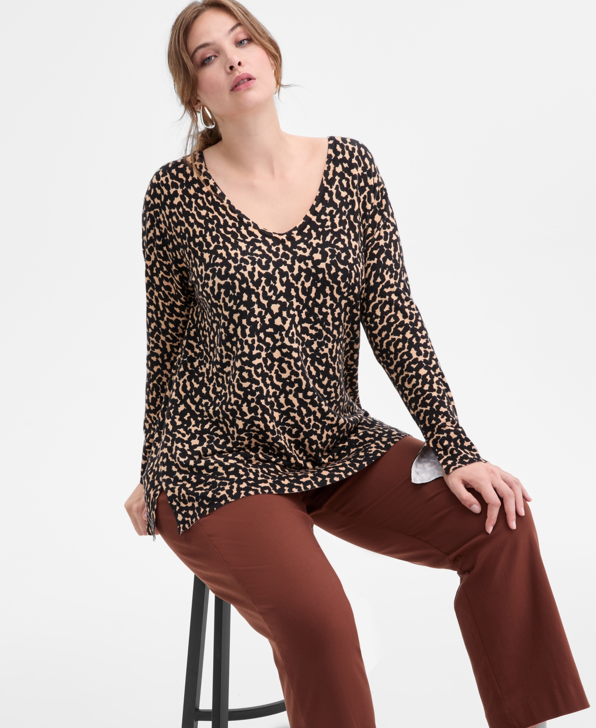 I.n.c. International Concepts Plus Spotted V-Neck Tunic, Macy's Exclusive