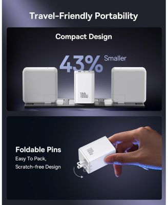 100W USB C Charger Block, 3-Port Foldable Compact PPS Wall Charger, Fast Charging Power Adapter White