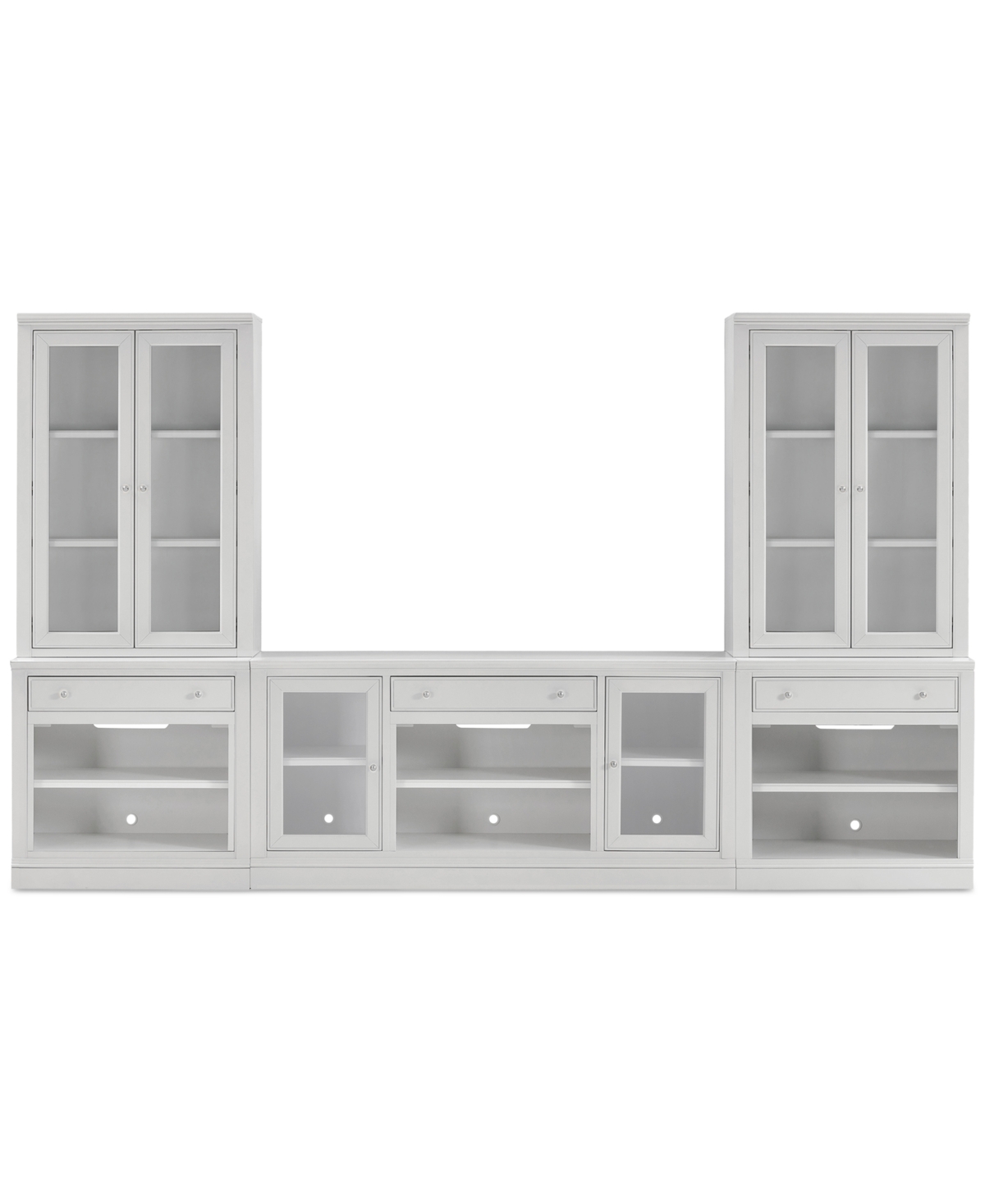 Macy's Amren 65" 2 Door Console And 2 Door Hutches With Open Base With Drawers In White