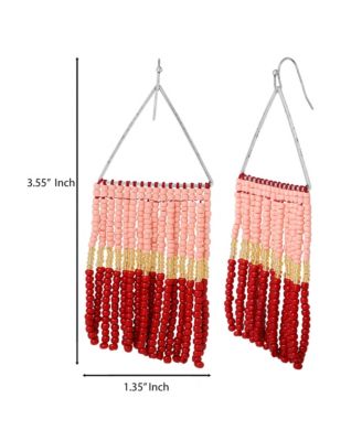 Pink and Red Ombre Beaded Fringe Earrings