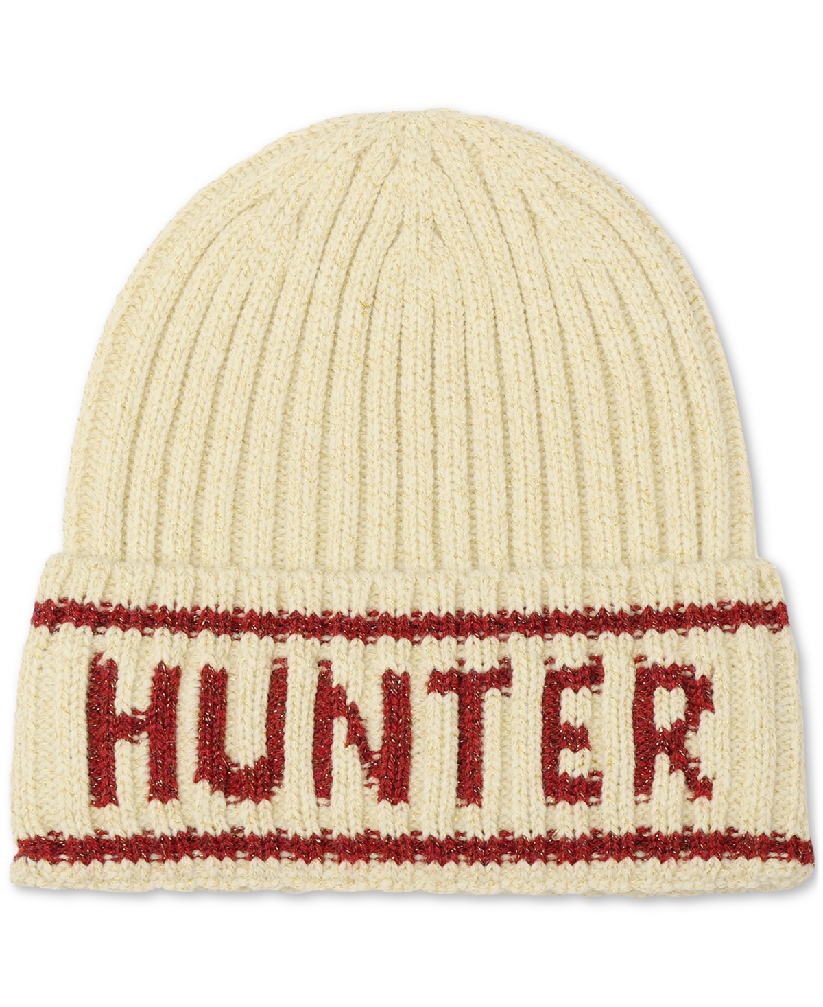 Hunter Metallic Rib Logo Cuff Beanie In Neutral