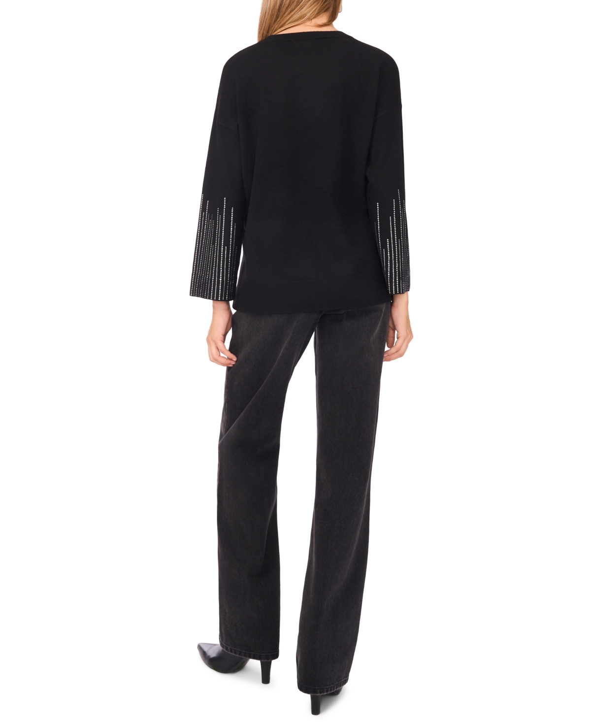 Sam & Jess Women's Rhinestone Long Sleeve Sweater In Black