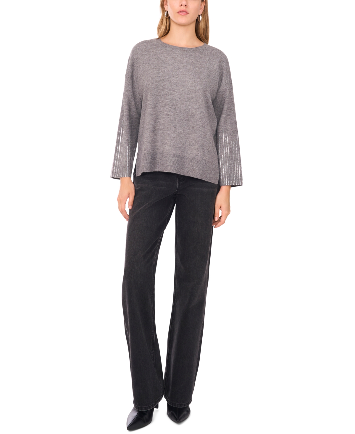 Sam & Jess Women's Rhinestone Long Sleeve Sweater In Gray