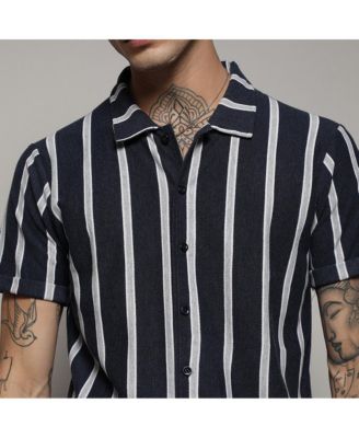 Men's Prussian Blue Contrast Halo Striped Shirt