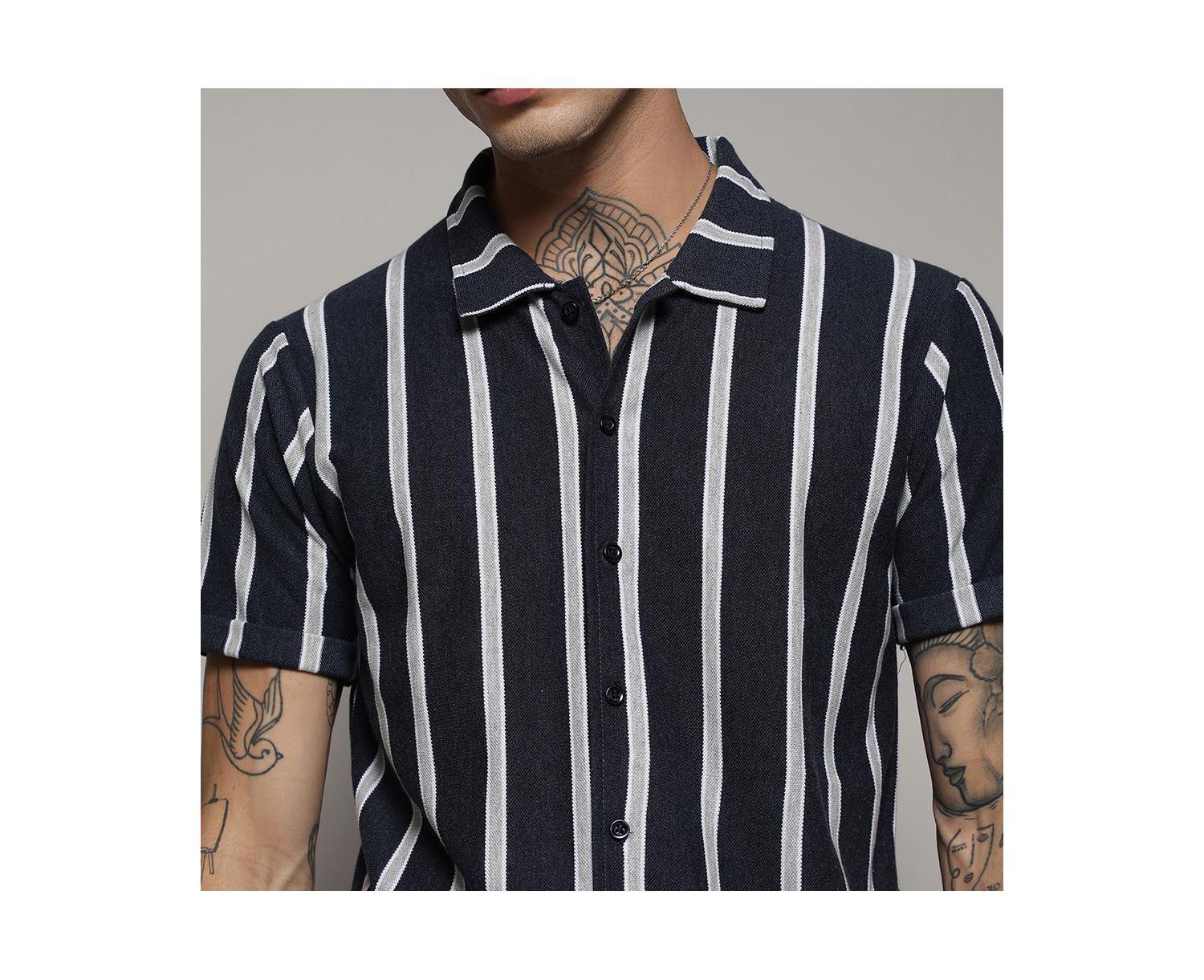 Men's Contrast Halo Striped Shirt