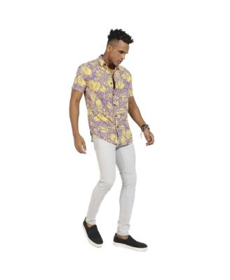 Men's Lavender & Yellow Contrast Foliage Shirt