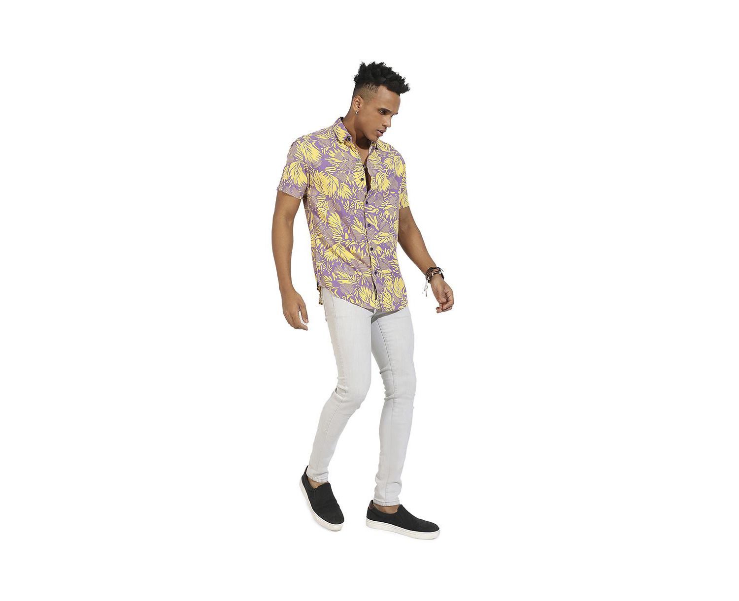 Men's Lavender & Yellow Contrast Foliage Shirt