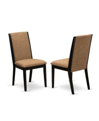 7-Pc Dining Set – Distressed Jacobean Table & 6 Wire Brushed Black Linen Chairs w/ Stylish