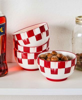 Cherry Check Breakfast Bowls, Set of 4