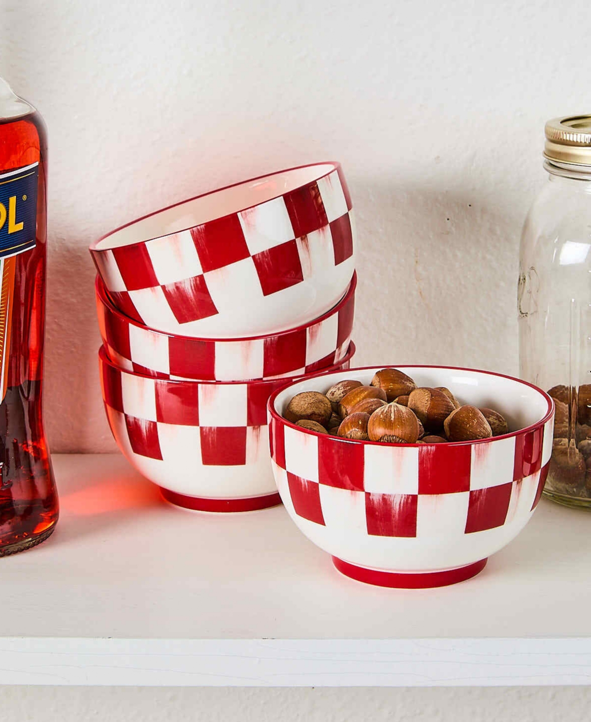 Mackenzie-childs Cherry Check Breakfast Bowls, Set Of 4 In Red