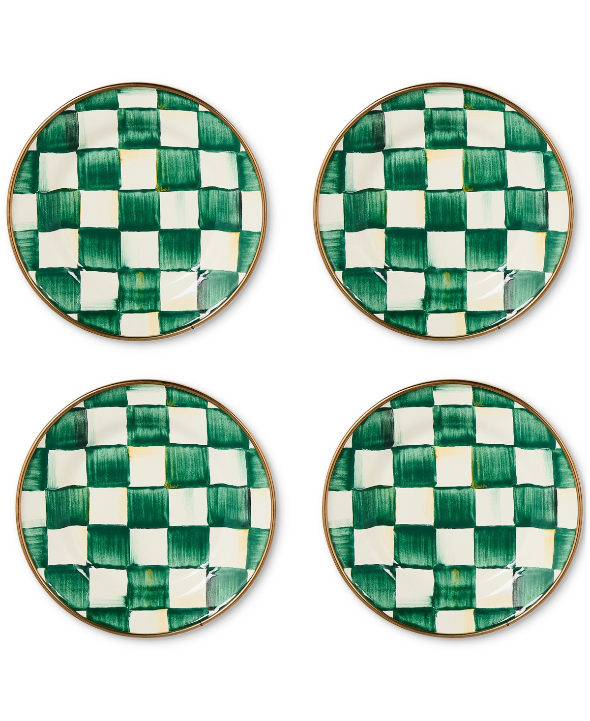 Mackenzie-childs Emerald Check Appetizer Plates, Set Of 4 In Green