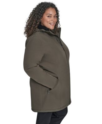 Womens Plus Size Hooded Faux-Fur-Lined Anorak Raincoat, Created for Macys