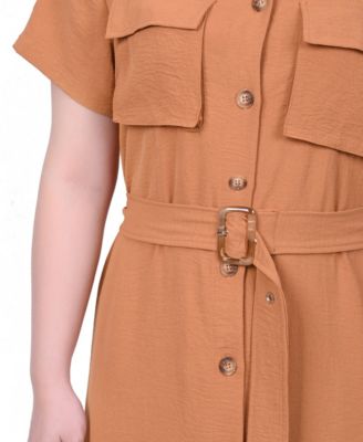 Petite Short Sleeve Belted Shirtdress