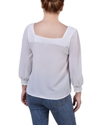 Petite 3/4 Sleeve Square Neck Top