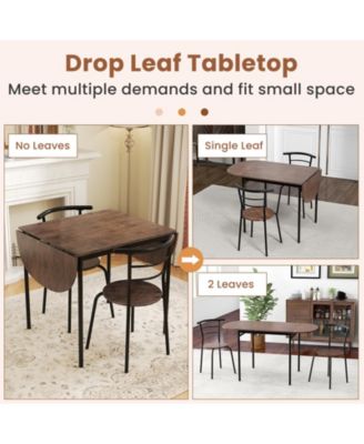 3 Pcs Foldable Dining Table Set w/ 2 Chairs Industrial Oval Corner Dining Set