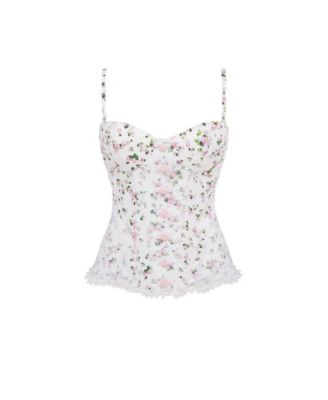Womens Romantic apple blossom corset with rosebud appliques