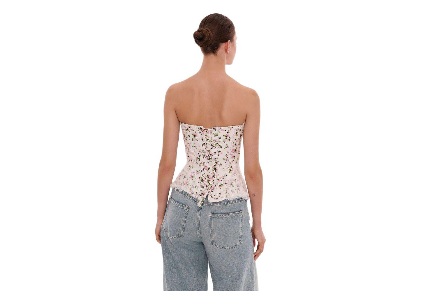 Womens Romantic apple blossom corset with rosebud appliques
