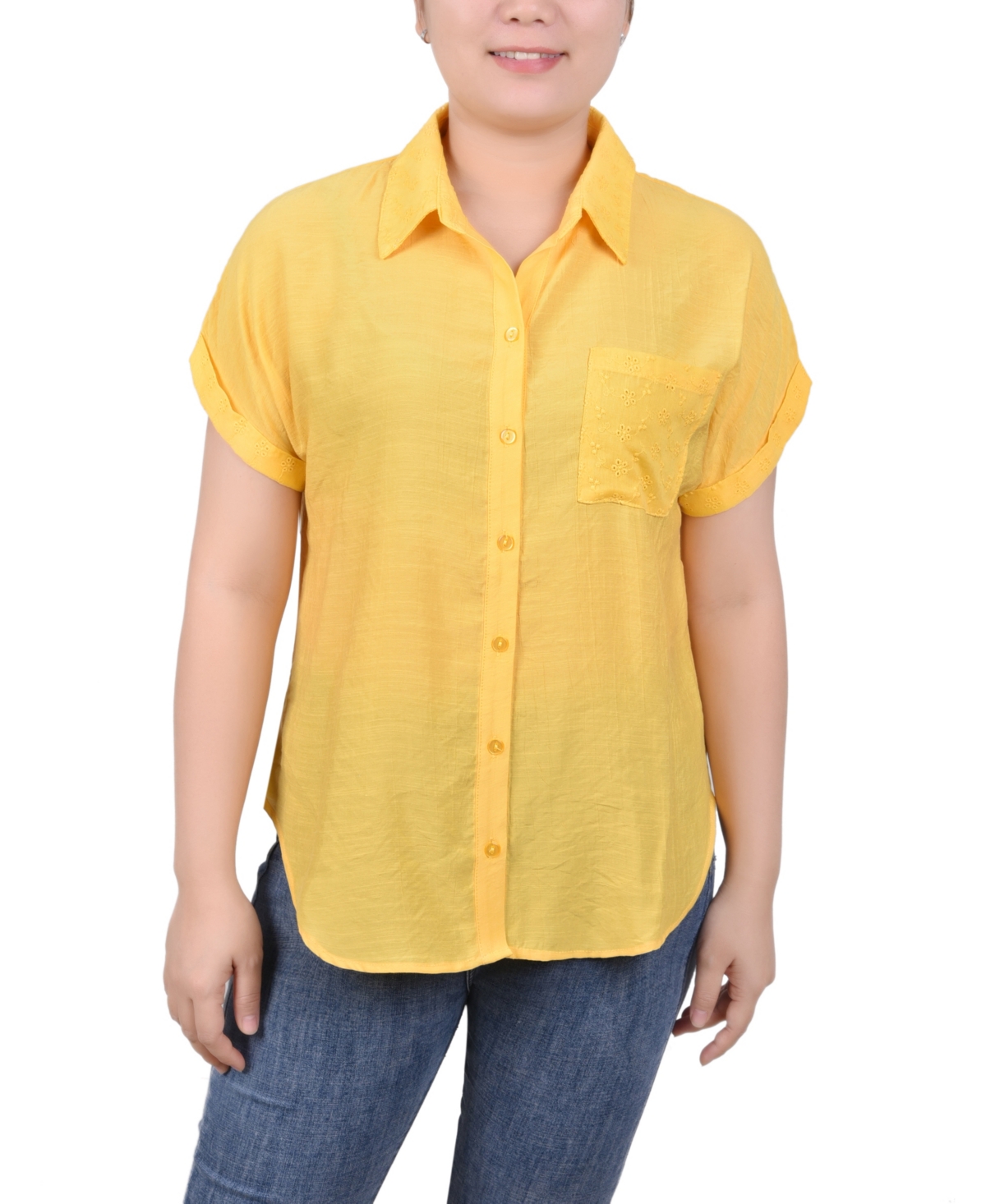 Ny Collection Petite Short Extended Sleeve Top In Yellow