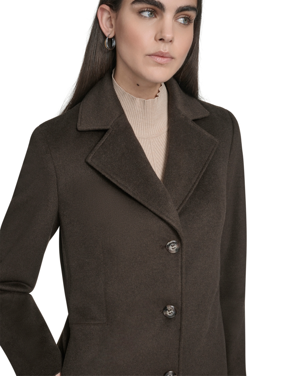 Calvin Klein Womens Single-breasted Wool Blend Coat In Black