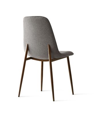 5 Piece Set 39.4 Inch Round Glass Table Upholstered Fabric Chairs Walnut Metal Legs Modern Dining Room Set