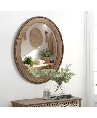 32-Inch Cameo Wood Framed Accent Wall Mirror Large Oval Wall Mounted Mirror Farmhouse Wall Decor