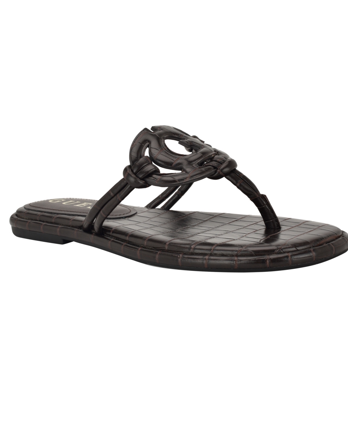 Guess Women's Saime Embellished G Cutout Flat Thong Sandals In Brown