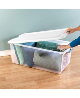 106 Qt Clear Plastic Stackable Storage Bin w/ White Latch Lid, 12 Pack