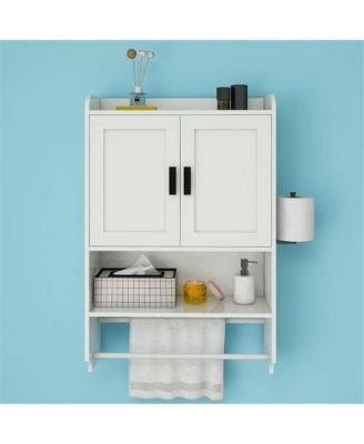 Wall-Mounted Bathroom Cabinet with Towel Bar and Open Storage Shelf