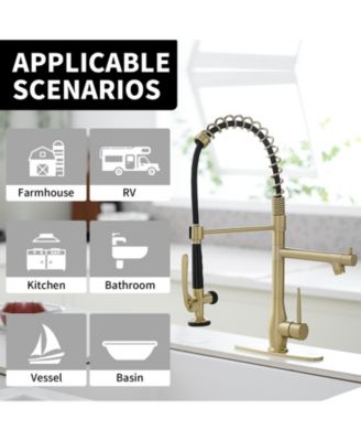 Spring Single-Handle Pull Down Sprayer Kitchen Faucet, Commercial High Goosenck Kitchen Sink Faucet in Brushed Nickel