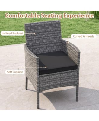 5 PCS PE Wicker Patio Dining Set w/ Cushions & 1.97'' Umbrella Hole Outdoor