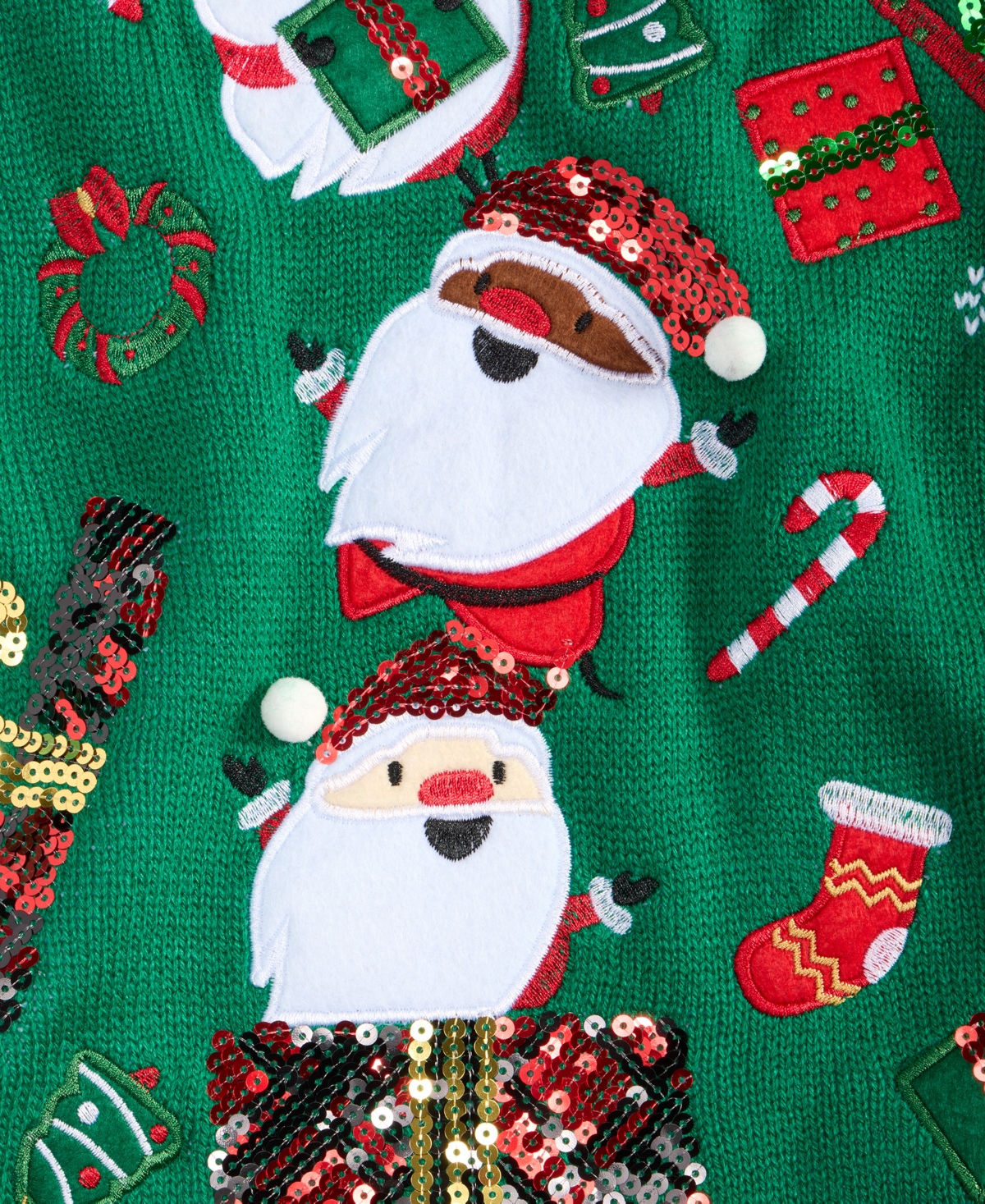 Holiday Lane Women's Santa Surprise Sequined Sweater, Created for Macy's