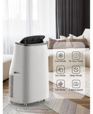 14,000 BTU Portable Air Conditioner - Efficient Cooling, Window Vent Kit & Remote Included, Dark Grey, Cools Rooms up to 750 Sq. Ft