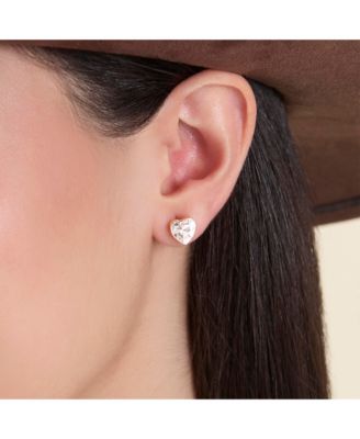 Gold-Tone Heart Pendant Necklace & Crystal Stud Earring Set