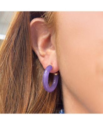 Lavender Jade Hoop Earrings 14K Gold