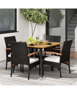 5PCS Patio PE Wicker Dining Set Table and Chairs w/ Cushions 1.9'' Umbrella Hole