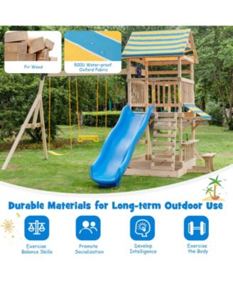 Backyard Wooden Swing Set Slide Playset for Kids Outdoor Climbing Wall Sandpit