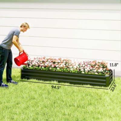 8x2x1ft Galvanized Raised Garden Bed Large Elevated Planter Box for Outdoor Gardening