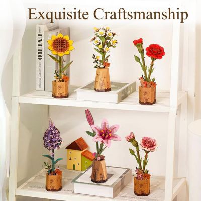 3D Puzzles Pink Lily DIY Model Building Kits Artifical Flower Toys for Thanksgiving Mother's Day, Multicolored, 9.65"6.5"1.65