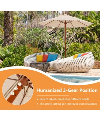 9.5 FT Patio Rope Pulley Wooden Umbrella Market w/Fiberglass Ribs Outdoor