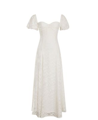 Women Pandora White Bubble Sleeve Backless Maxi Dress