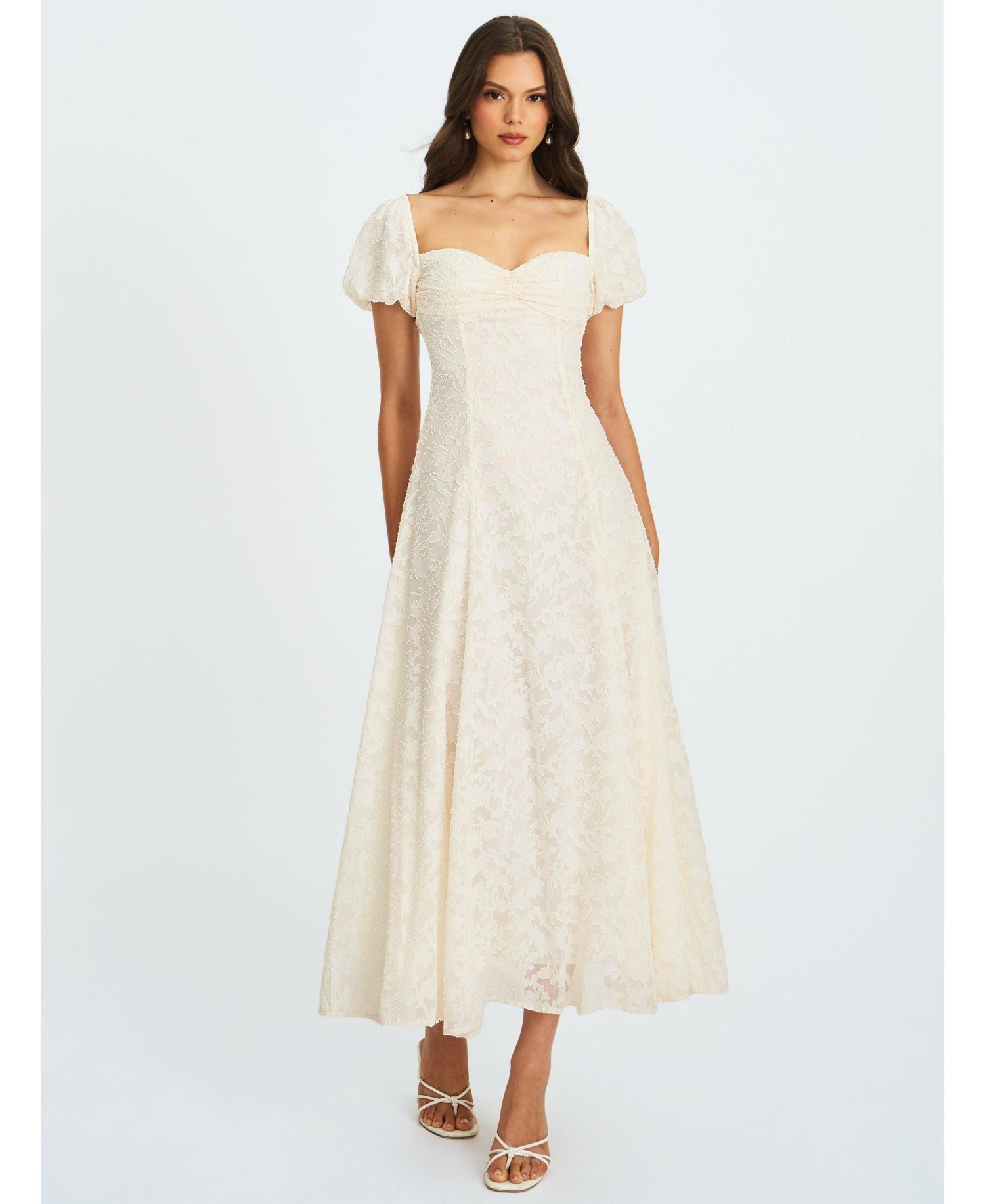 Women Pandora White Bubble Sleeve Backless Maxi Dress