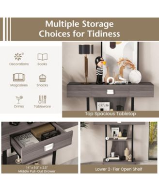 Console Table with Drawer and 2-Tier Shelves for Entryway Living Room