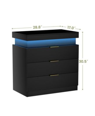 Nightstand storage table with Charging Station and LED Lights