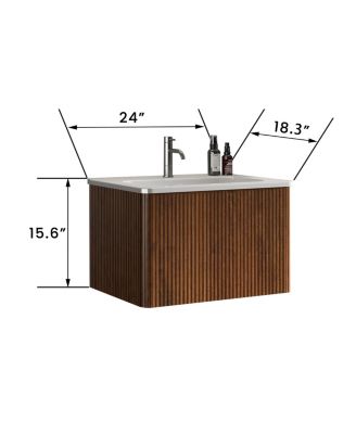 Etna 24" Floating Vanity With Ceramic Sink and Striped Surface, Pre-Assembled Unit