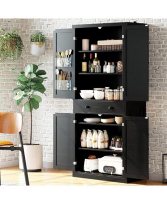 Kitchen Pantry Storage Cabinet 72.6" H, with Barn Doors, Drawer, Black